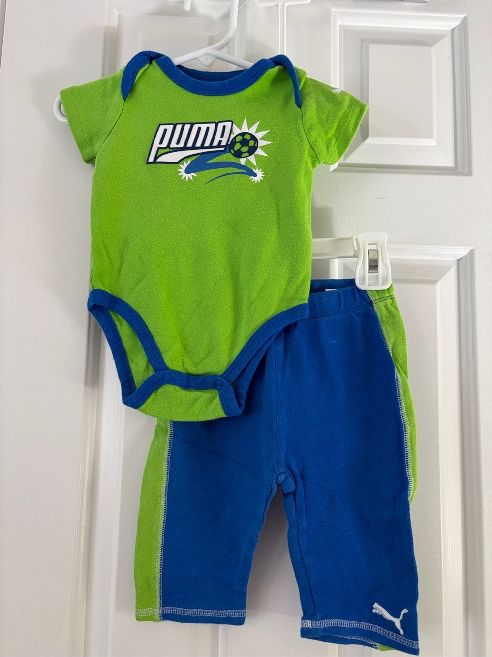 Puma Lime Green and Royal Blue Baby Bodysuit & Pants Set